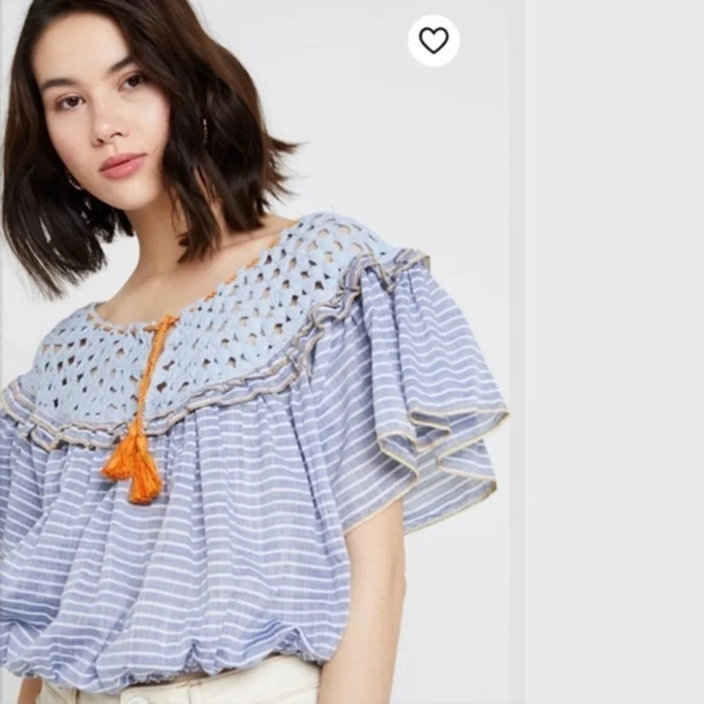 Free People Allora  Blue Striped Crochet Top XS - Picture 6 of 6